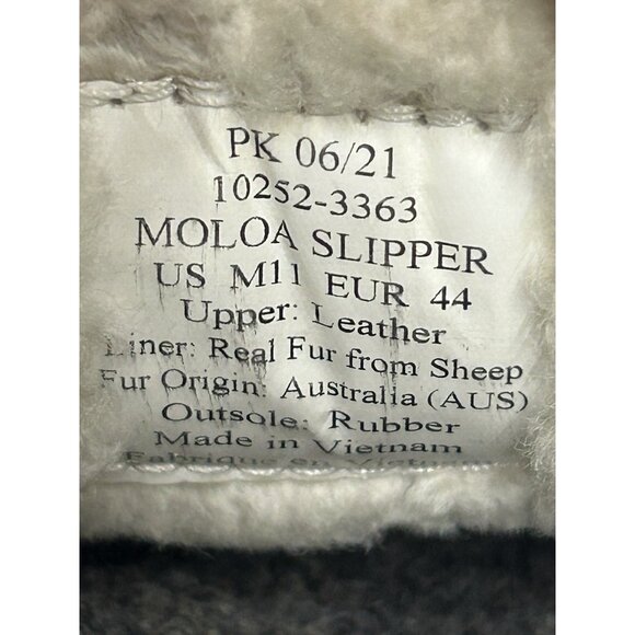 Olukai Moloa Slippers Shoes Mens 11 Brown Leather Sheepskin Lined Slip On Loafer